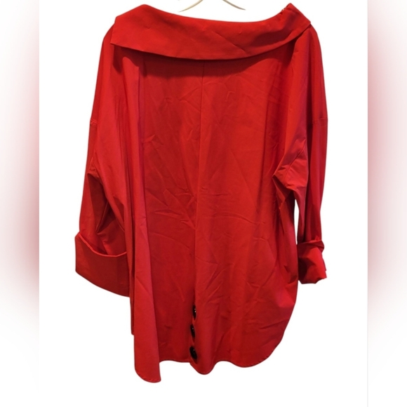 IC by Connie K Red Boatneck Hi Low Tunic Shirt with large cuffs SzXL Made in USA - Picture 2 of 7